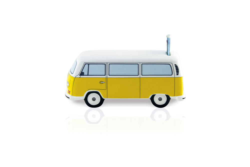 Spardose Bullidesign Geldgeschenk Sparbüchse VW Bus Geldbüchse Keramik gelb 