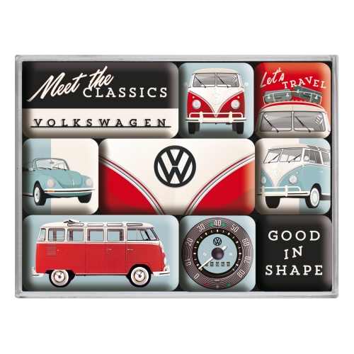 VW Bulli Meet the classics Nostalgie Kühlschrank Magnet-Set 9tlg TinSign MAG36 