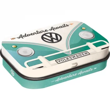 VW-Bulli-Bus-Retro-Pillendoseflach-Praegedruck-Van-Bus-Volkswagen-Bonbons-Kaugummis-Geschenk-Idee-Adventure-Awaits